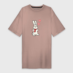 Футболка женская-платье Кролик с сердечками, цвет: пыльно-розовый
