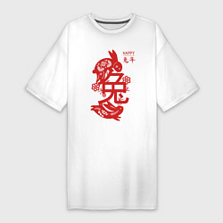 Футболка женская-платье Happy chinese new year, red rabbit, цвет: белый