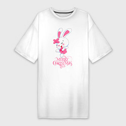 Футболка женская-платье Cute bunny, merry Christmas, цвет: белый