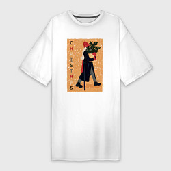 Женская футболка-платье Девушка с ёлкой