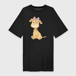 Женская футболка-платье Милый жирафик с бантиком