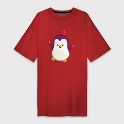 Женская футболка-платье Пингвин в шапке