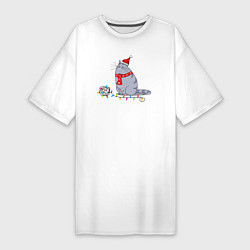 Женская футболка-платье Кошка Хлоя новогодняя