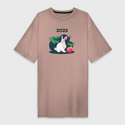 Женская футболка-платье Новогодний кролик 2023