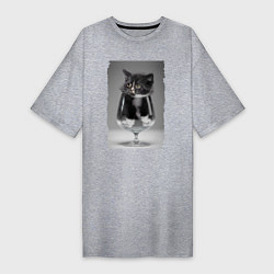Женская футболка-платье Котёнок в бокале