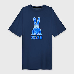 Женская футболка-платье Геометрический синий кролик 2023