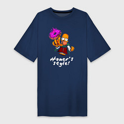 Футболка женская-платье Гомер Симпсон тянется за пончиком, цвет: тёмно-синий