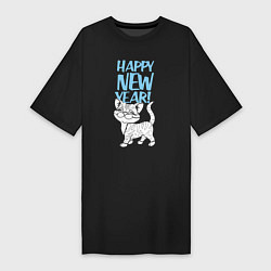 Женская футболка-платье Happy new year - kitten
