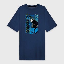 Футболка женская-платье Чёрный кот и череп, цвет: тёмно-синий