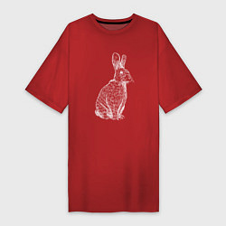 Футболка женская-платье Нарисованный кролик, цвет: красный