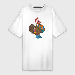 Женская футболка-платье Петух Санта с мешком подарков