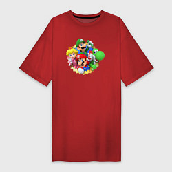 Футболка женская-платье Марио, Луиджи, Пич и Йоши, цвет: красный