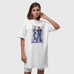 Футболка женская-платье Марио и Луиджи - крутые чуваки - стилизация, цвет: белый — фото 2