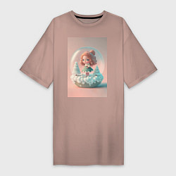 Женская футболка-платье Милая девочка-куколка с стеклянном Новогоднем шаре