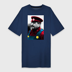 Футболка женская-платье Иосиф Виссарионович Сталин - memes Mario, цвет: тёмно-синий