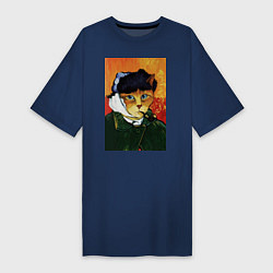 Женская футболка-платье Кот Ван Гога портрет с отрезанным ухом - пародия