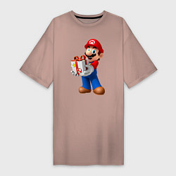 Женская футболка-платье Марио держит подарок