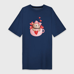 Женская футболка-платье Мишка в кружке с сердечком