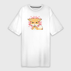 Женская футболка-платье Милая лисичка в сердечках