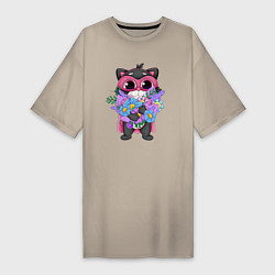 Женская футболка-платье Кот супергерой с цветами
