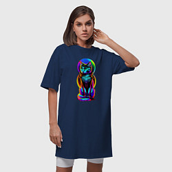 Футболка женская-платье Кот в стиле киберпанк, цвет: тёмно-синий — фото 2