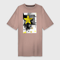 Футболка женская-платье Желтая звезда на полосах, цвет: пыльно-розовый