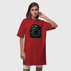 Футболка женская-платье Лягушонок Пепе киберпанк, цвет: красный — фото 2