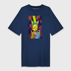 Женская футболка-платье Bart and blue cat - neural network - fantasy