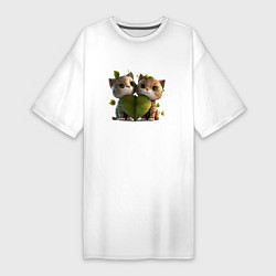 Женская футболка-платье Лесные котята из аниме с сердцем