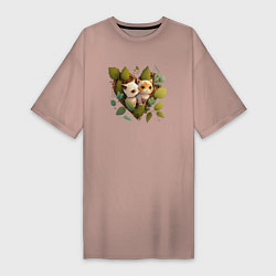 Женская футболка-платье Котята в листьях и сердце из аниме