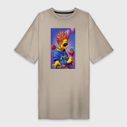 Футболка женская-платье Bart Simpson - нейросеть - сюрреализм, цвет: миндальный