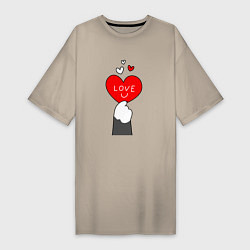 Женская футболка-платье Лапка котика с валентинкой
