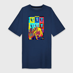 Футболка женская-платье Andy Warhol and neural network - collaboration, цвет: тёмно-синий