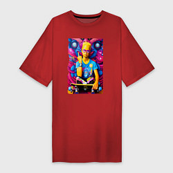 Футболка женская-платье Барт Симпсон и скейтборд - нейросеть - граффити, цвет: красный