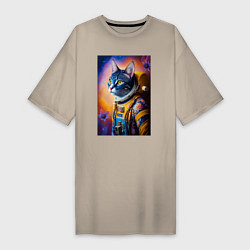 Женская футболка-платье Кот космонавт - нейросеть