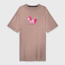 Футболка женская-платье Розовый мультяшный единорог, цвет: пыльно-розовый