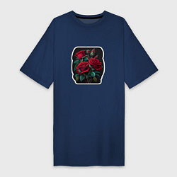 Футболка женская-платье Букет и красные розы, цвет: тёмно-синий