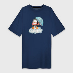 Женская футболка-платье Пингвин на облаке с зонтом