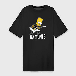 Футболка женская-платье Ramones Барт Симпсон рокер, цвет: черный