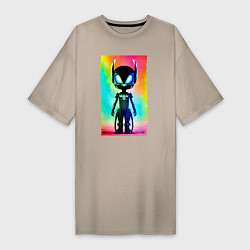 Женская футболка-платье Alien cub - neural network - neon glow