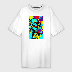 Футболка женская-платье Alien - neural network - pop art, цвет: белый
