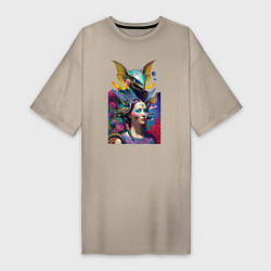 Женская футболка-платье Girl and alien - neural network - art