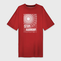 Женская футболка-платье Stay harmony надпись и мандала