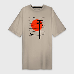 Женская футболка-платье Птицы на проводах и солнце