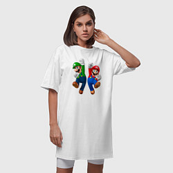 Футболка женская-платье Луиджи и Марио в прыжке, цвет: белый — фото 2