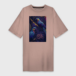 Женская футболка-платье Разноцветные попугаи