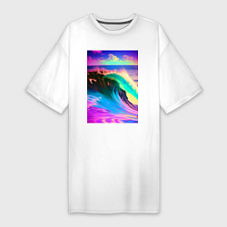Женская футболка-платье Неоновая волна - тихий океан