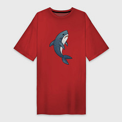Футболка женская-платье Недовольная плюшевая акула, цвет: красный
