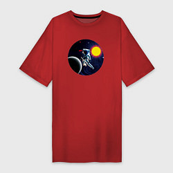 Футболка женская-платье Космонавт в невесомости, цвет: красный