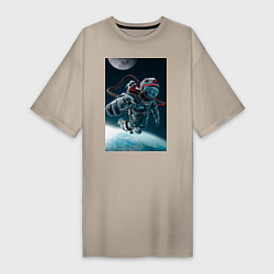 Футболка женская-платье Космонавт над землей, цвет: миндальный